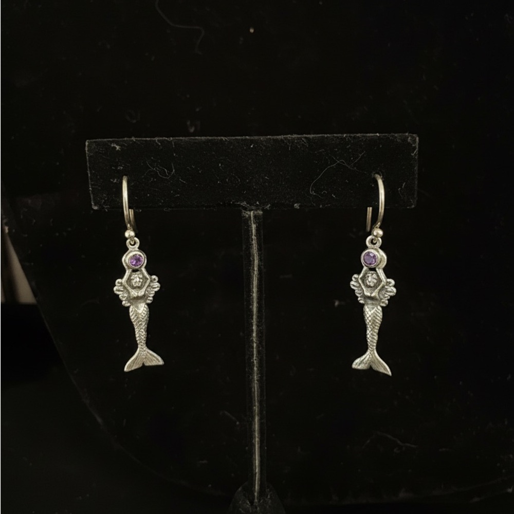 Sterling Silver‎ Mermaid Earrings with Purple amethyst Gemstones